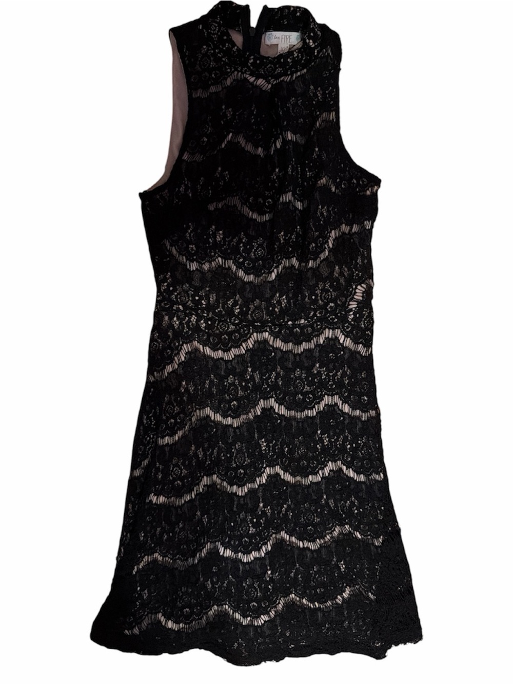 Black Lace Mini Dress with Nude Lining